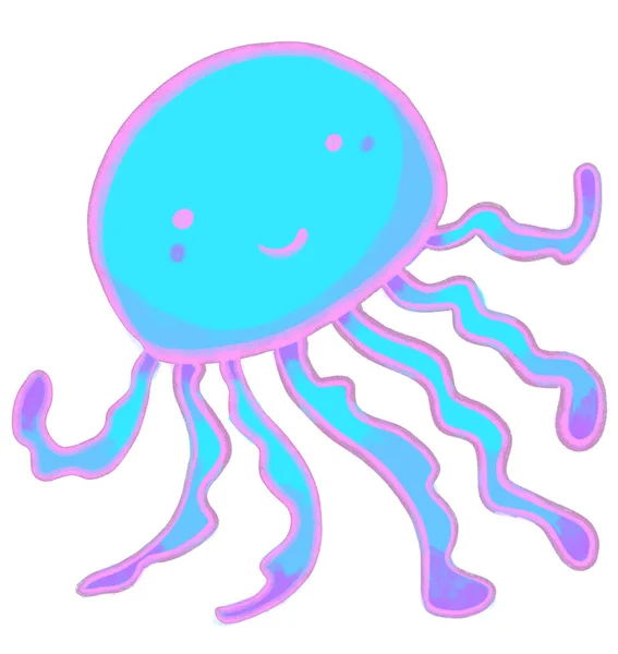 Jelly Fish Marine Sea Animal Cartoon Hand Drawn Doodle Illustration — Stockfoto