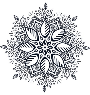 Mandala desenli süs el çizimi simetrik meditasyon