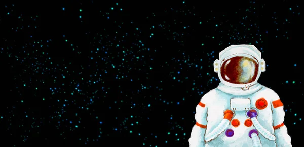 宇宙飛行士キャラクター宇宙服アーティストスキースイラスト絵画スタイル — ストック写真