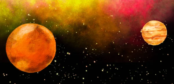 Űruniverzum Bolygó Lebeg Csillagos Andomedra Naprendszer Kézzel Rajzolt Illusztráció Művészet — Stock Fotó