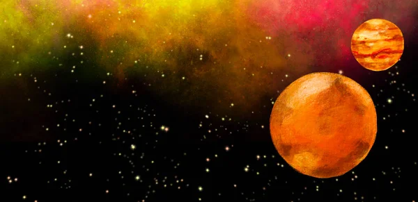 Yıldızlı Andomedra Güneş Sisteminde Yüzen Uzay Evreni Elle Çizilmiş Çizim — Stok fotoğraf