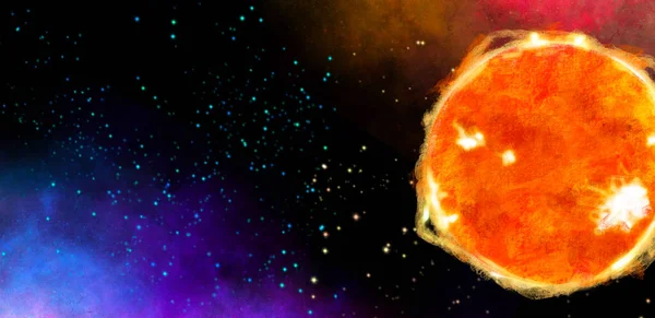 Espace Univers Planète Flottant Dans Système Solaire Andomedra Étoilé Dessin — Photo