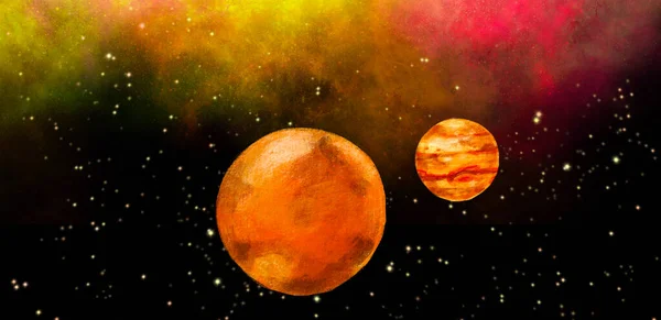 Planeta Del Universo Espacial Flotando Sistema Solar Aleatorio Estrellado Ilustración —  Fotos de Stock
