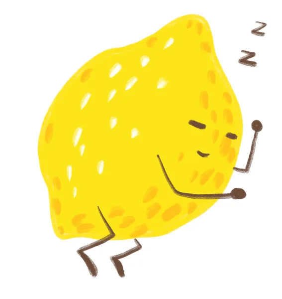 Jaune Citron Heureux Sommeil Actif Dessin Animé Illustration Personnage — Photo