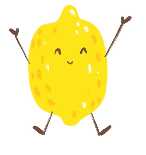 Yellow Lemon Happy Smile Active Cartoon Illustration Character — Stock Photo, Image