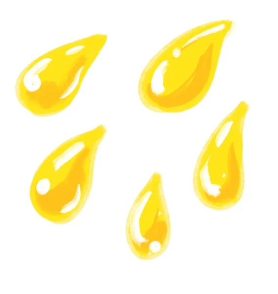 Gelbe Zitronensafttröpfchen Spritzen Cartoon Illustration Art — Stockfoto