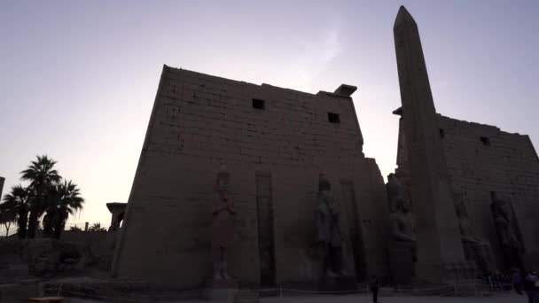 Luxor Egipto Dic 2019 Entrada Templo Karnak Atardecer Atardecer Turistas — Vídeo de stock