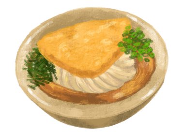 Sweet tofu inari udon noodle soup Japanese food illustration  hand drawing
