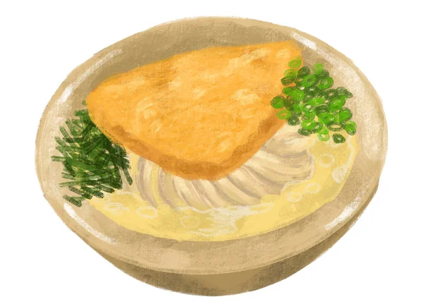 Sweet Tofu Inari Udon Noodle Soup Japanese Food Illustration Hand — Φωτογραφία Αρχείου