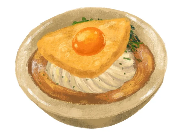 Sweet Tofu Inari Udon Noodle Soup Japanese Food Illustration Hand — Stockfoto