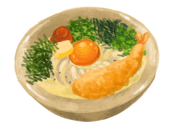Butter Cream Tempura Udon Noodle Soup Egg Yolk Japanese Food — ストック写真