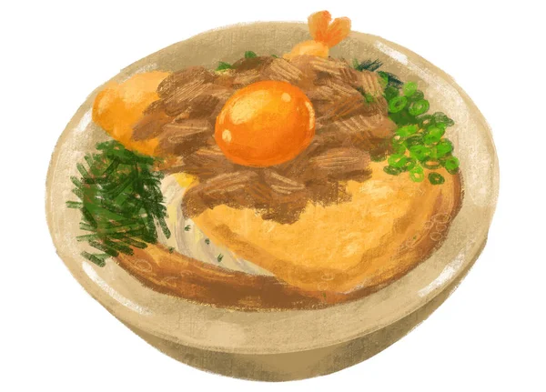 Inari Shrimp Tempura Beef Egg Udon Noodle Soup Japanese Food — 스톡 사진
