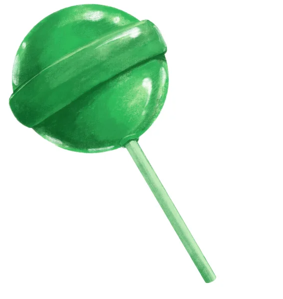 Green Lollipop Stick Sweet Sugar Candy Digital Painting Illustration Art — Stockfoto