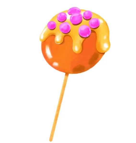 Caramalized Candy Lollipop Stick Hand Drawing Illustration Art — стоковое фото