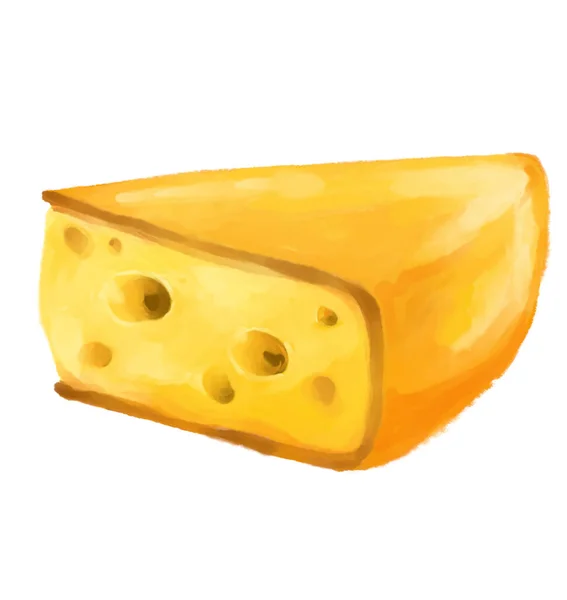 Cheese Cheddar Fetta Acquerello Illustrazione Latticini Arte — Foto Stock