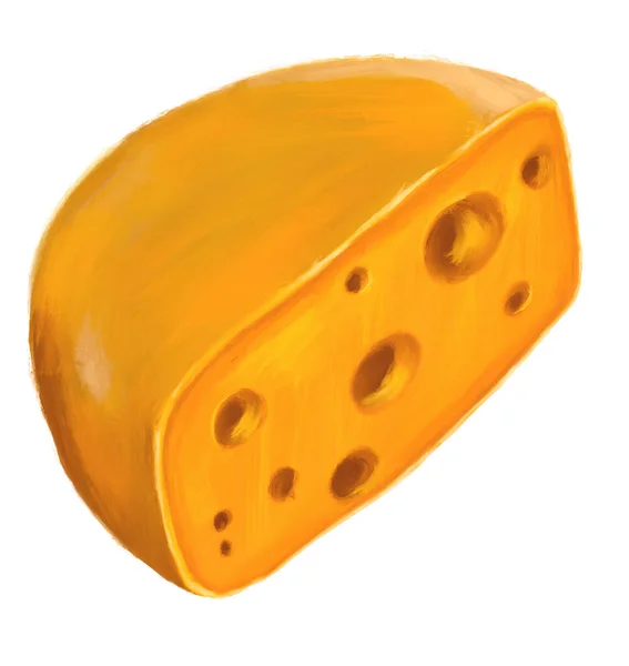 Rueda Queso Suizo Producto Lácteo Pintura Óleo Digital Ilustración Cera — Foto de Stock