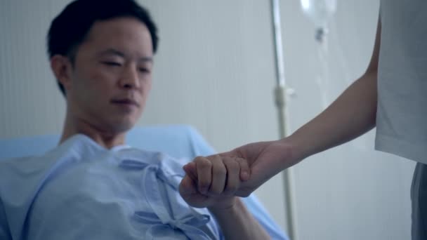 Asian Man Holding Hand His Girlfriend Encouragment Admit Sick Time — Stock Video