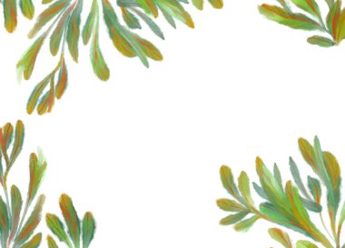 Tropik kırmızı yeşil bitki sonbahar suluboya el çizimi resim sanatı