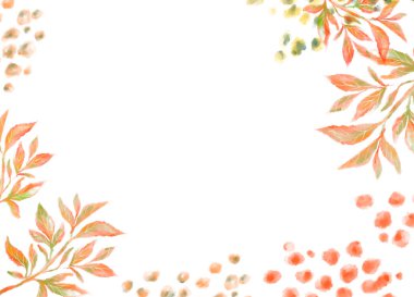 Tropik kırmızı yeşil bitki yaprakları, sonbahar suluboya el çizimi sanatının elementleri.