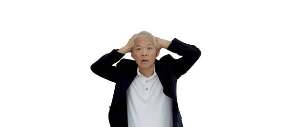 Asian Senior Man Suit Screaming Worry Surprise Bad Negative Expression — Stock Photo, Image