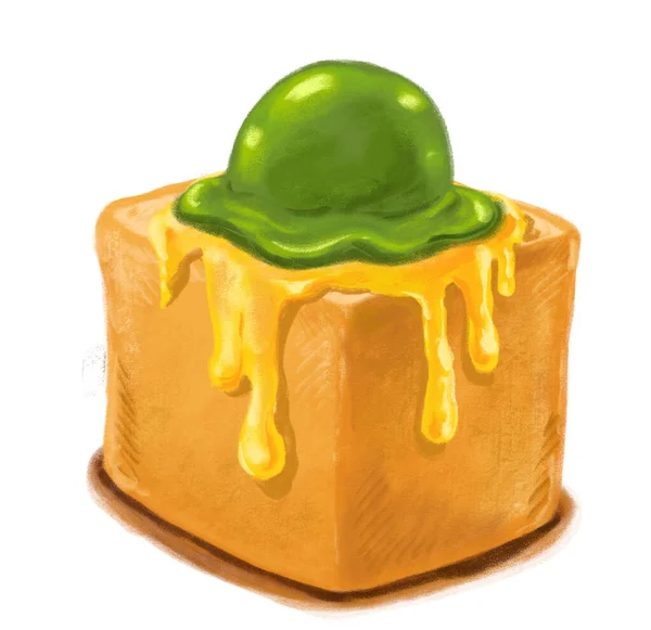Honig Toast Schwer Dessert Brot Butter Eis Und Früchte Aquarell — Stockfoto