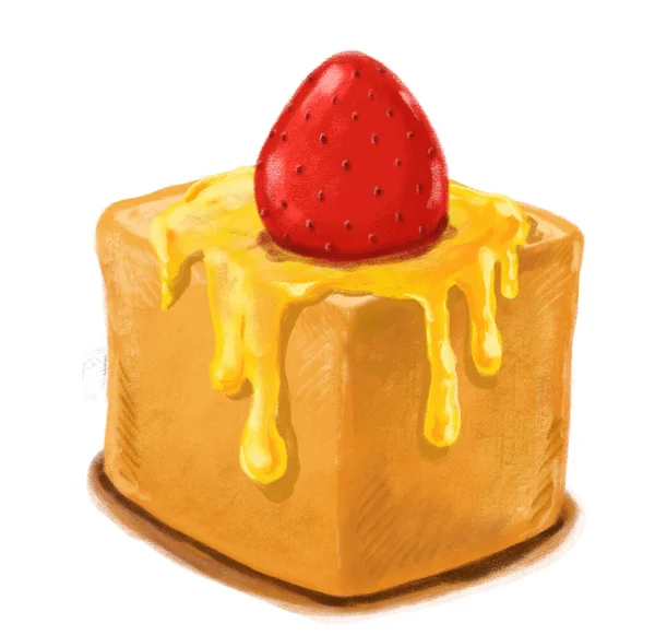 Méz Pirítós Nehéz Desszert Kenyér Vaj Fagylalt Gyümölcs Akvarell Festmény — Stock Fotó
