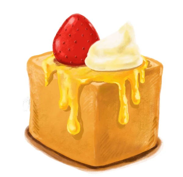Медовий Тост Важкий Десерт Хлібного Масла Полуниці Кремового Акварельного Живопису — стокове фото