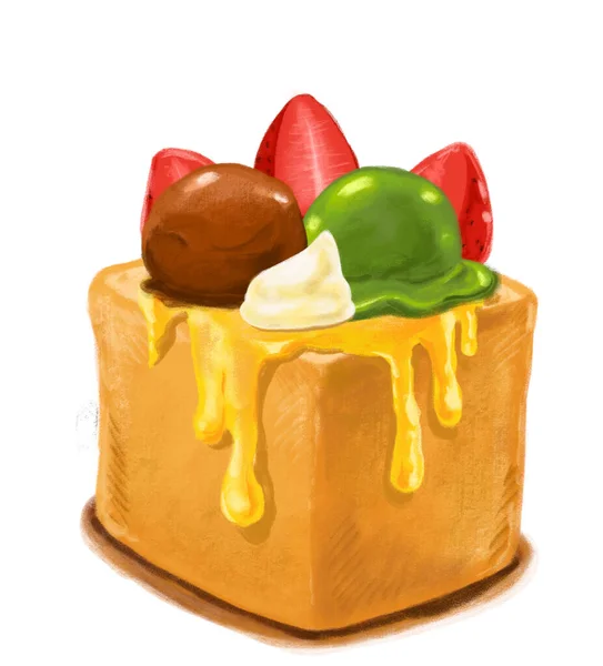 Miód Tosty Ciężki Deser Chleb Masło Zielona Herbata Matcha Lody — Zdjęcie stockowe