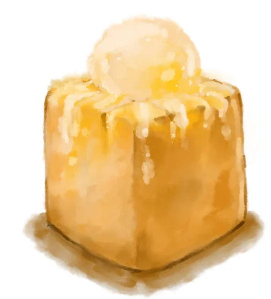 Méz Pirítós Nehéz Desszert Kenyér Vaj Vanília Fagylalt Szirup Akvarell — Stock Fotó