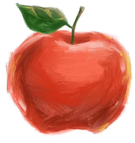 Czerwony Jabłko Owoce Cyfrowe Ręka Organiczny Olej Malarstwo Pędzel Tekstury — Zdjęcie stockowe