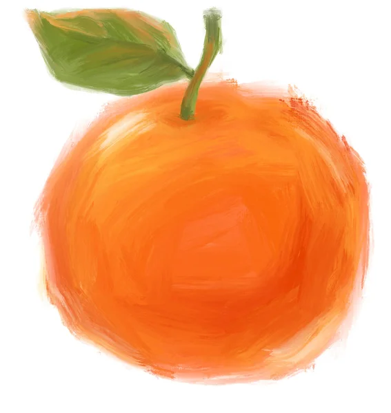 Oranje Citrus Fruit Digitale Hand Organische Olieverf Borstel Textuur Illustratie — Stockfoto