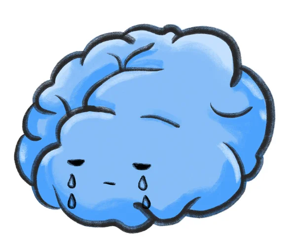Deprese Nešťastný Smutný Šedý Modrý Mozek Kreslený Ilustrace Mentální Koncept — Stock fotografie