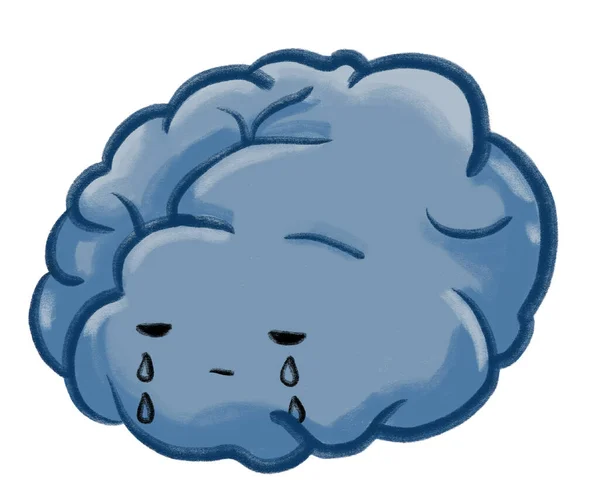 Депресія Нещасний Сумний Сірий Синій Мозок Мультфільм Ілюстрація Ментальна Концепція — стокове фото