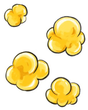 Beyaz ve kırmızı çantalı patlamış mısır film zamanı çizgi film çizim el çizimi.