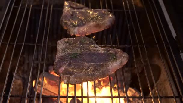 Bbq Pork Chop Charcoal Frame Grill Barbecue Party 4Th July — Video Stock
