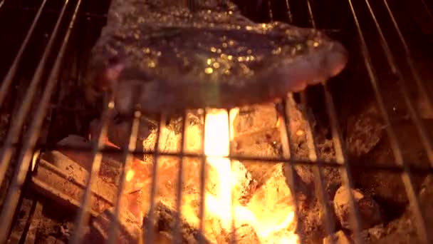 Bbq Pork Chop Charcoal Frame Grill Barbecue Party 4Th July — Videoclip de stoc