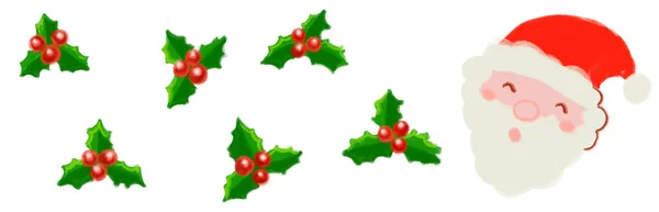 Mistletoe Santa Clause Banner Hand Drawing Illustration Christmas Art — 图库照片