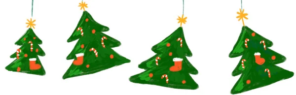 Decorative Christmas Pine Tree Bauble Hanging Boarder Banner Hand Drawing — Stock Photo, Image