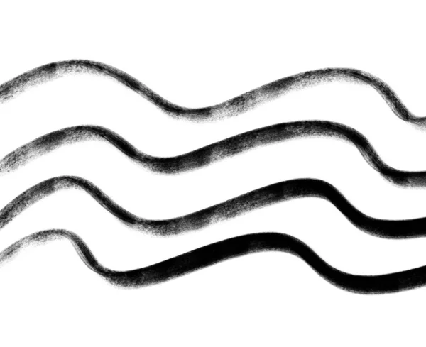 Black Ink Line Wave Banner Doodle Freehand Sketch Drawing Shape — 图库照片