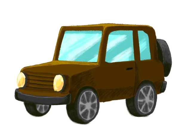 Advanture Samochód Jeep Road Styl Kreskówki Rysunek Ilustracja — Zdjęcie stockowe