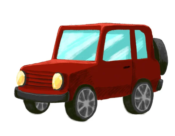 Vantagem Carro Jipe Vermelho Road Estilo Desenho Animado Ilustração — Fotografia de Stock