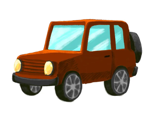 Advanture Car Red Jeep Road Style Cartoon Drawing Illustration — 图库照片