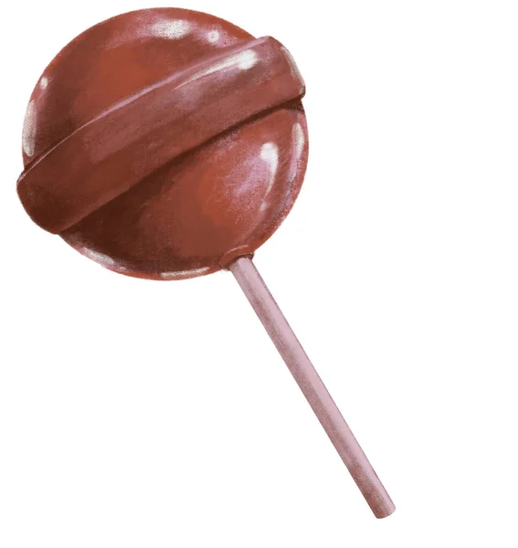 Chocolate Cola Lollipop Stick Sweet Sugar Candy Digital Painting Illustration — стоковое фото