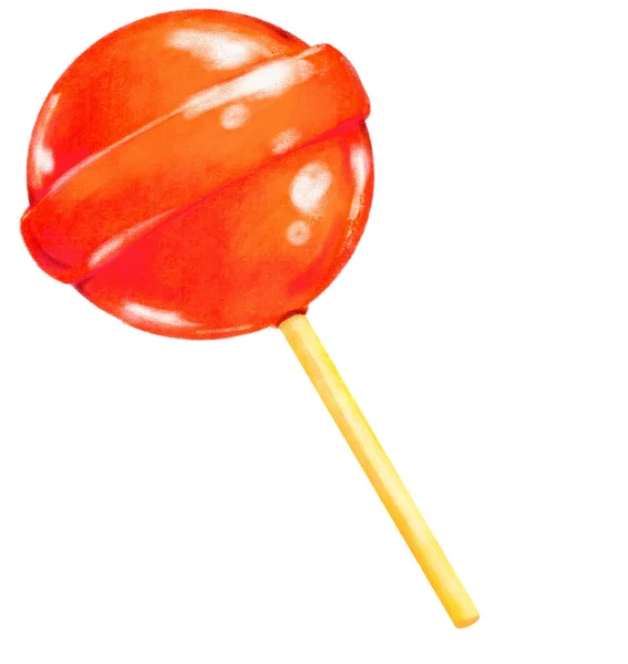 Red Strawberry Lollipop Stick Sweet Sugar Candy Digital Painting Illustration — Stockfoto