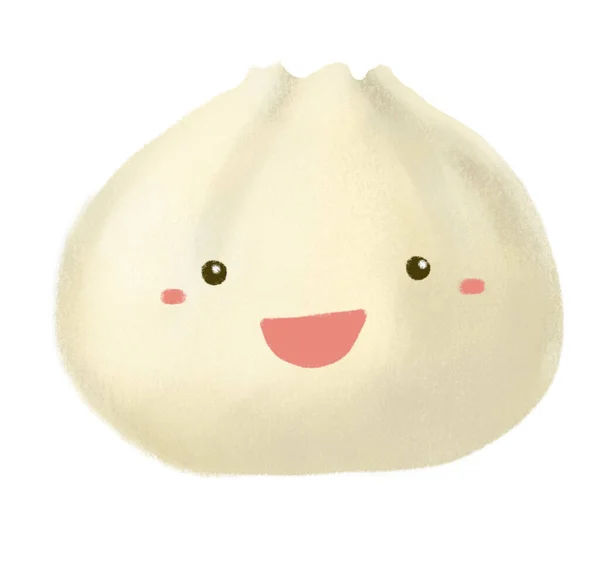 Steamed Boa Character Cartoon Chinese Pork Bun Dim Sum Illustration — 스톡 사진