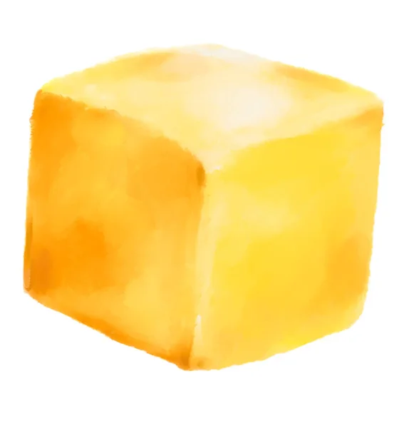 Kostka Masła Żółtego Malowania Akwarelami — Zdjęcie stockowe