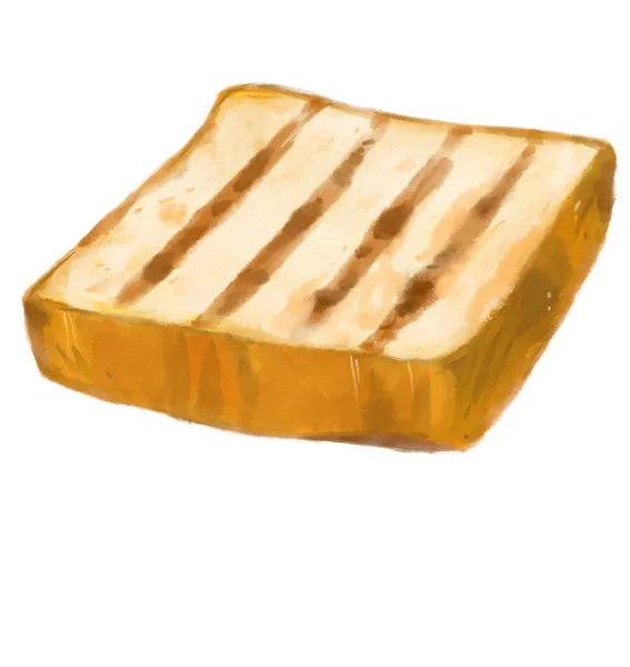 Toast Grill Soft Slice Bread Watercolor Painting Illustration Art — Stockfoto