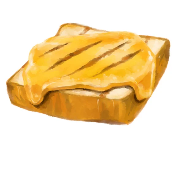Grill Cheese Sandwich Cheddar Toast Watercolor Painting Illustration Art — Stockfoto