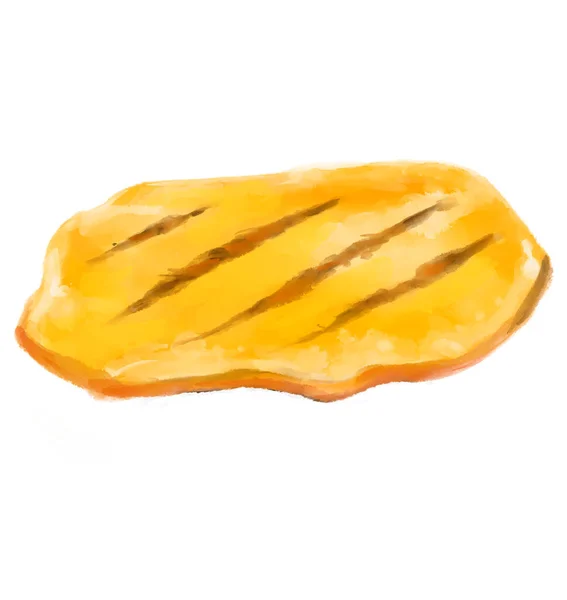 Yellow Grilled Cheese Slice Melting Watercolor Painting Art — 图库照片