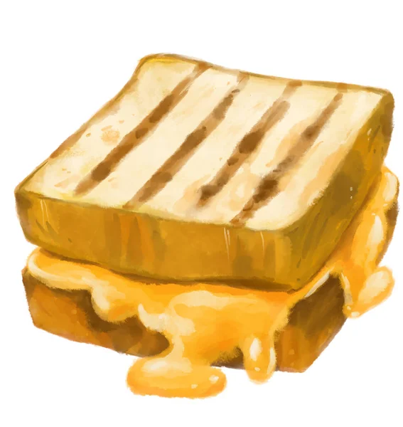 Grill Cheese Sandwich Cheddar Toast Watercolor Painting Illustration Art — Stock Fotó